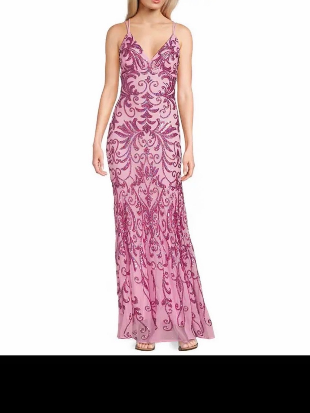 Pink Sequin V-Neck Maxi Dress
